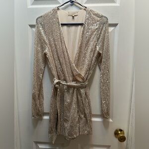 Chelsea & Violet Champagne Sequin Wrap Romper